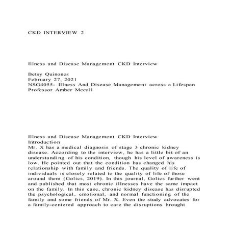 CKD INTERVIEW 2Illness and Disease Management CKD In