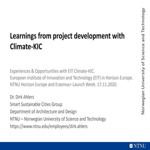 NTNU Climate-KIC Lessons: Learnings from project development with Climate-KIC