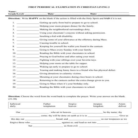 PRE PERIODICAL TEST IN CHRISTIAN LIVING 3 | DOCX