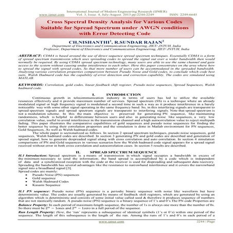 Cross Spectral Density Analysis for Various Codes Suitable for Spread Spectru...
