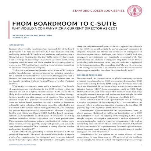 From Boardroom to C-Suite: Why Would a Company Pick a Current Director as CEO? 