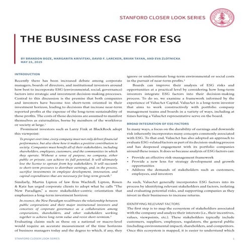 The Business Case for ESG