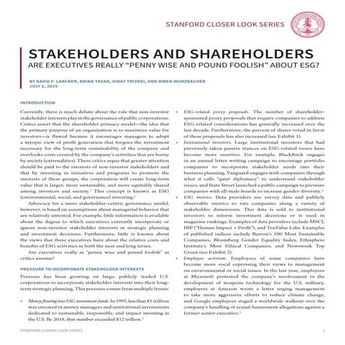Stakeholders and Shareholders: Are Executives Really “Penny Wise and Pound Fo...