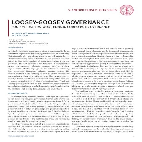 Loosey-Goosey Governance Four: Misunderstood Terms in Corporate Governance