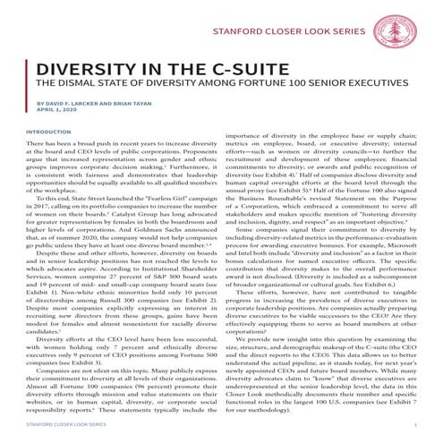 Diversity in the C-Suite: The Dismal State of Diversity Among Fortune 100 Sen...