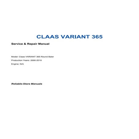 Claas_VARIANT_365_Operational and Maintenance Manual