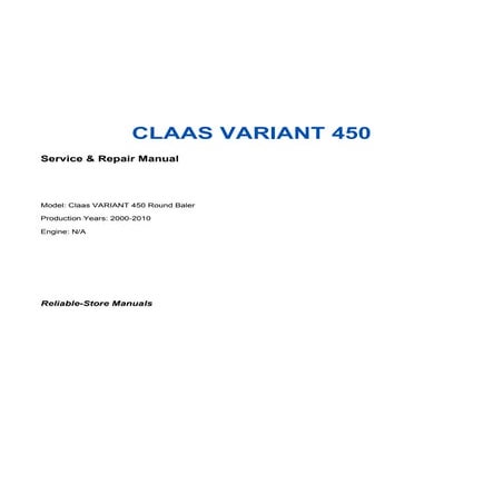 Claas_VARIANT_450_Operational and Maintenance Manual