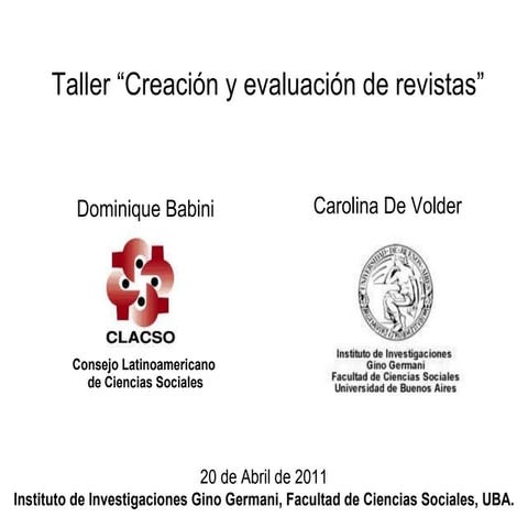 Revistas científicas en la web: gestión, difusión y criterios de calidad.  Cl...