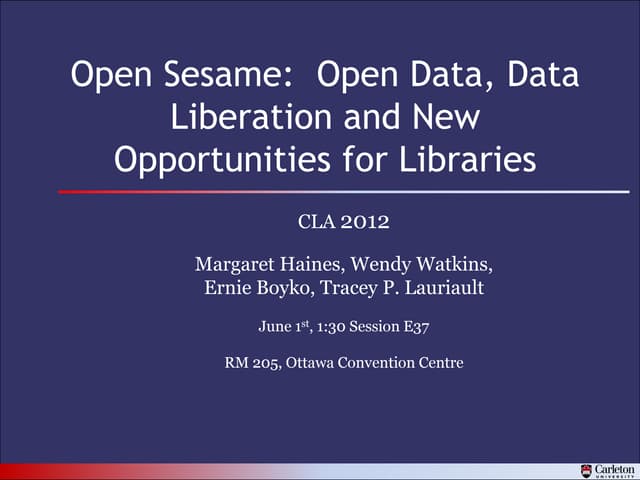 Open Sesame: Open Data, Data Liberation and Opportunities for Librarians
