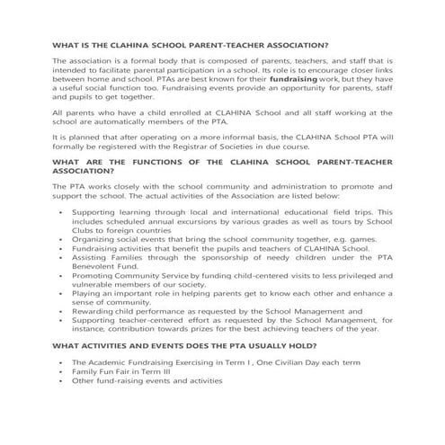 Clahina school pta brief