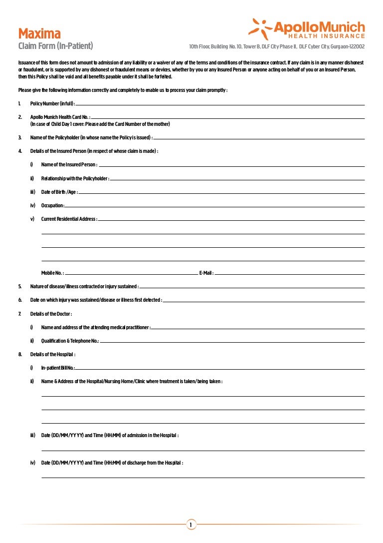 Apollo Munich Maxima Claim Form