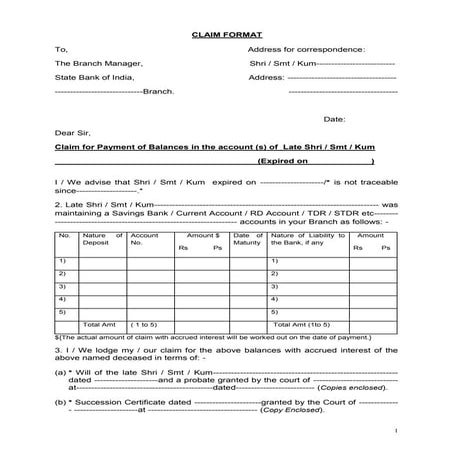 Claim application form sbi bank