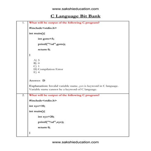 C language questions_answers_explanation | PDF