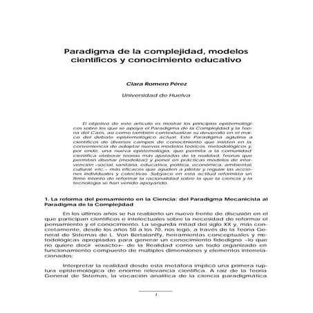 Clara romero pérez paradigma de la complejidad & modelos científicos | PDF