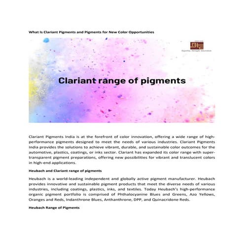Clariant Pigments  in India,Clariant Pigments  India