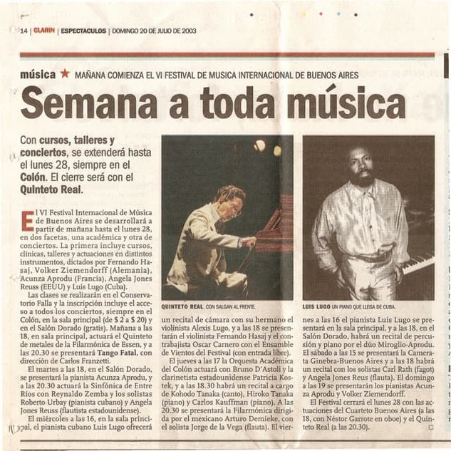 Luis Lugo Diario Clarin  VI Festival internacional , sala grande del Teatro Colon ,Buenos Aires