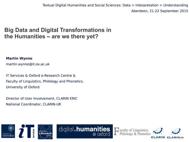 Big data and Digital Transformations in the Humanities