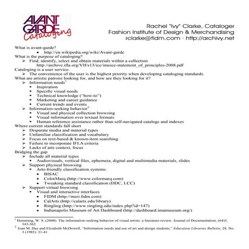 Avant Garde Cataloging Handout