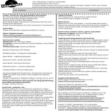 turntable run down worksheet for class six | DOCX