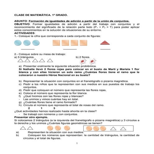 Clase. primer grado. matemática.