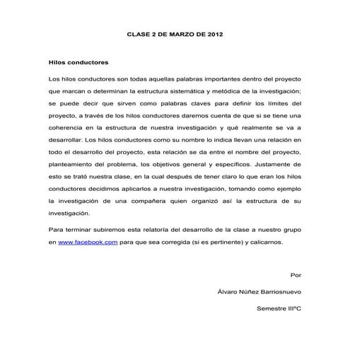 RELATORIA Clase marzo 2 2012