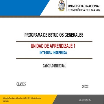 CLASE 5 DE CALCULO INTEGRAL SEMANA CINCO EN LA UNIVERSIDAD