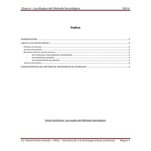 Clase 6 - Las reglas del Método Sociologico  - Emile Durkheim