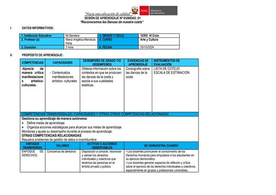 4° SESION de aprendizaje para el área de arte y cultura | PDF