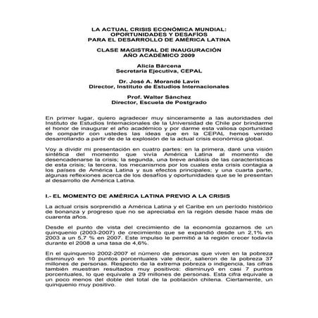 La actual crisis económica mundial: Oportunidades y desafíos para el ...