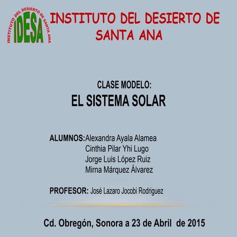 Clase modelo; EL SISTEMA SOLAR