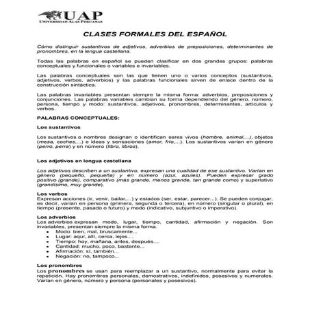 Clases formales del español
