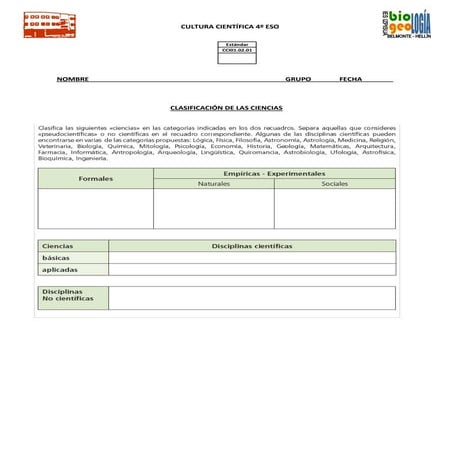 Clasificación de las ciencias