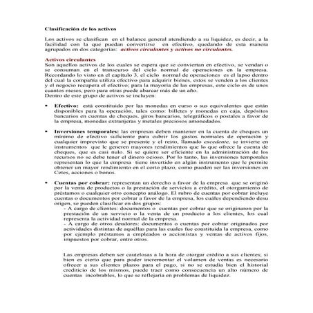 Clasificación de los activos