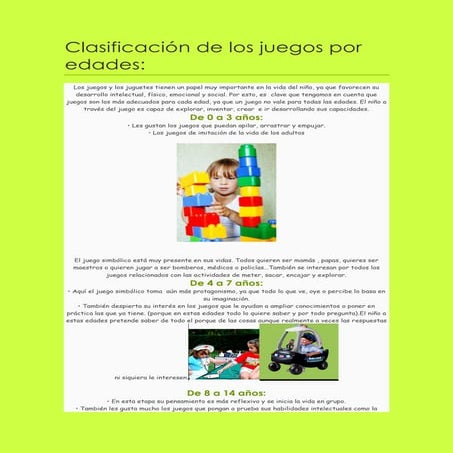 Clasificación de los juegos por edades