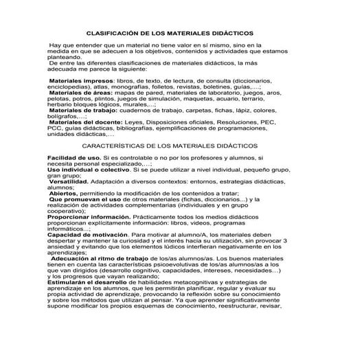 Clasificación de los materiales didácticos