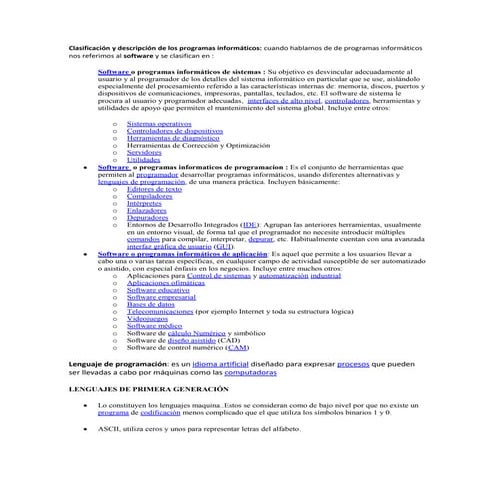 Clasificación y descripción de los programas informáticos