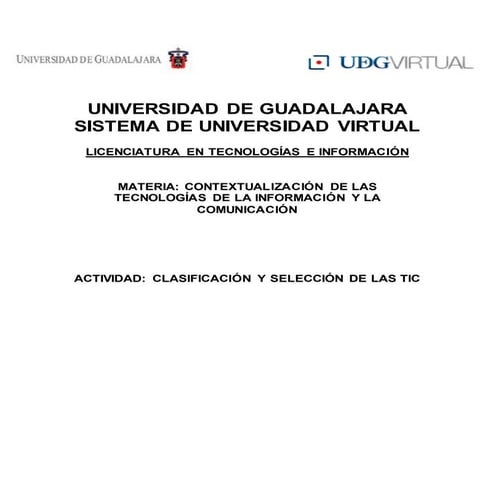 Clasificación y selección de las tic
