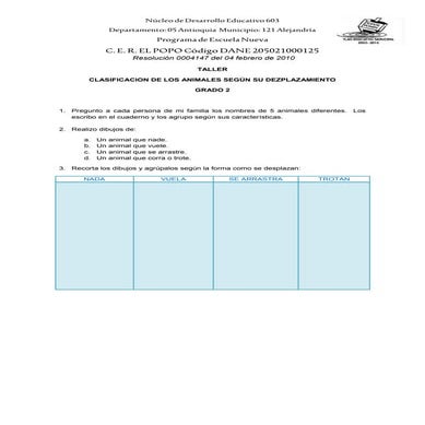 Clasificación animales según su desplazamiento grado 2° | DOCX | Zoos ...