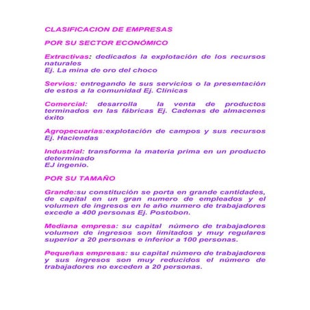 Clasificacion de las empresas | PPTX