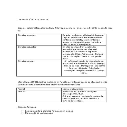Clasificacion De La Ciencia