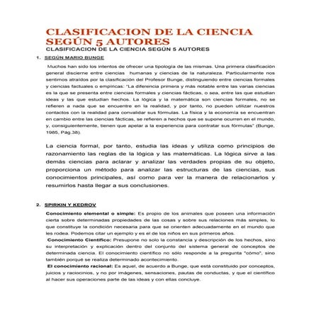 Clasificacion de la ciencia según 5 autores