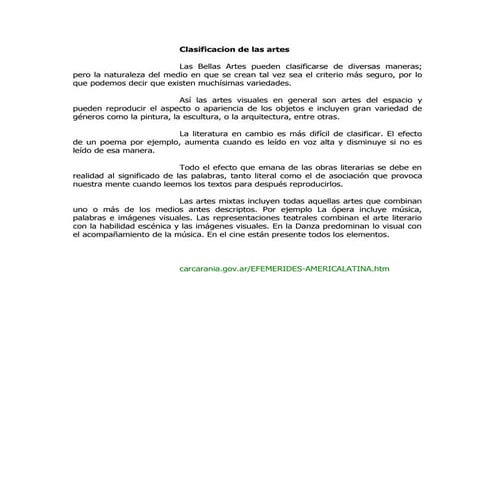 Clasificacion  de  las artes