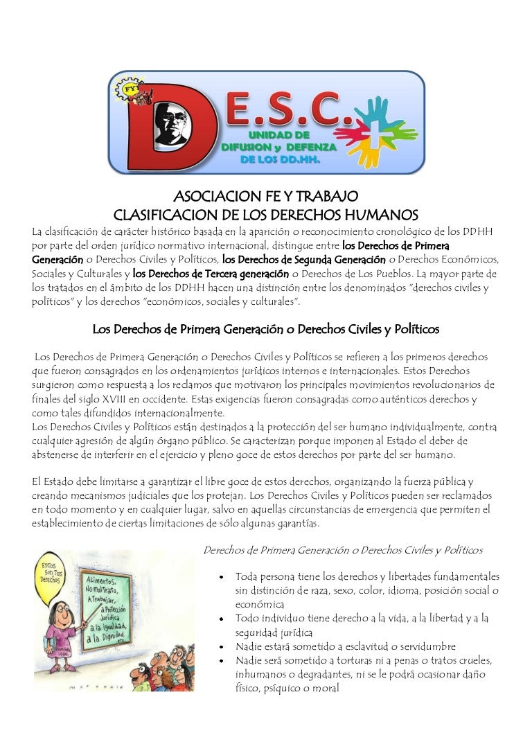 Clasificacion de los derechos humanos