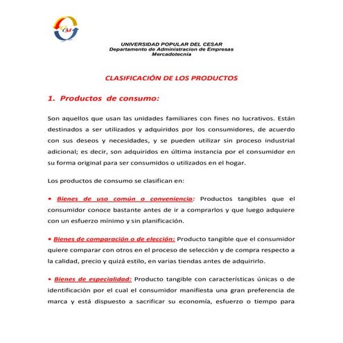 Clasificacion de los productos