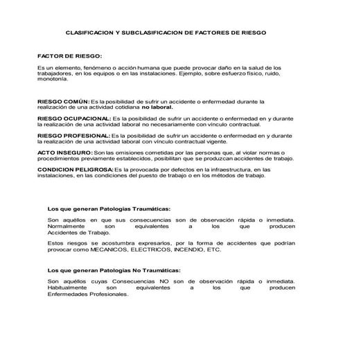Clasificacion y subclasificacion de factores de riesgo