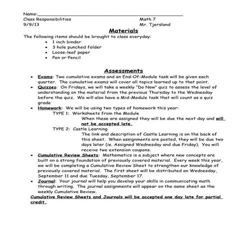 Class responsibilities