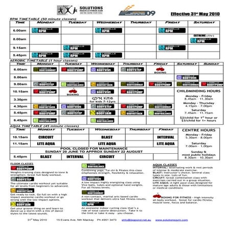 Class  Timetable Effective 31  May 2010