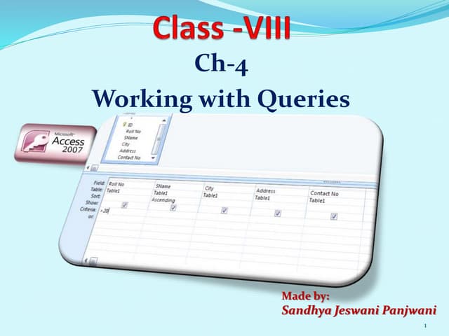 Class  viii ch-4 working with queries