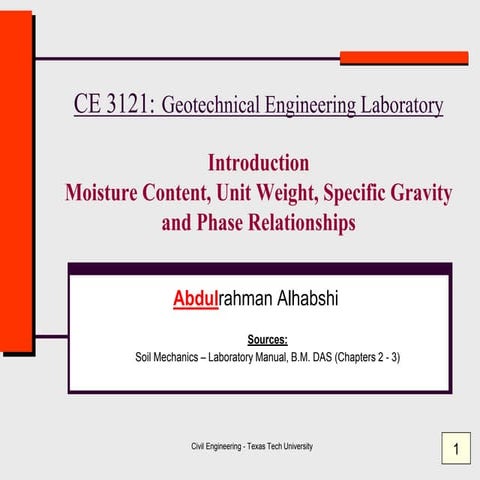 Class 1  Moisture Content - Specific Gravity ( Geotechnical Engineering )
