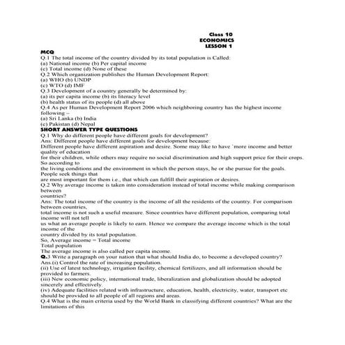 Class 10 economics